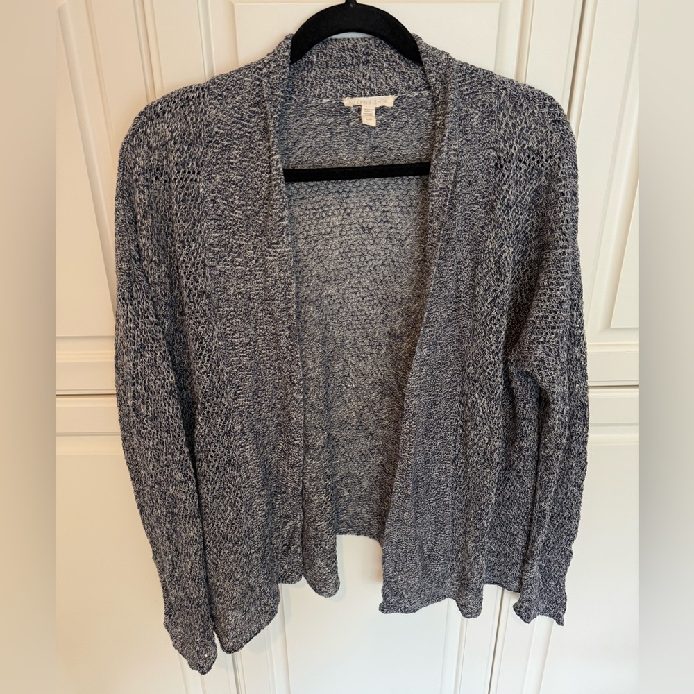 Eileen Fisher Women's Blue 100% Linen Lightweight Sweater Cardigan Size Large